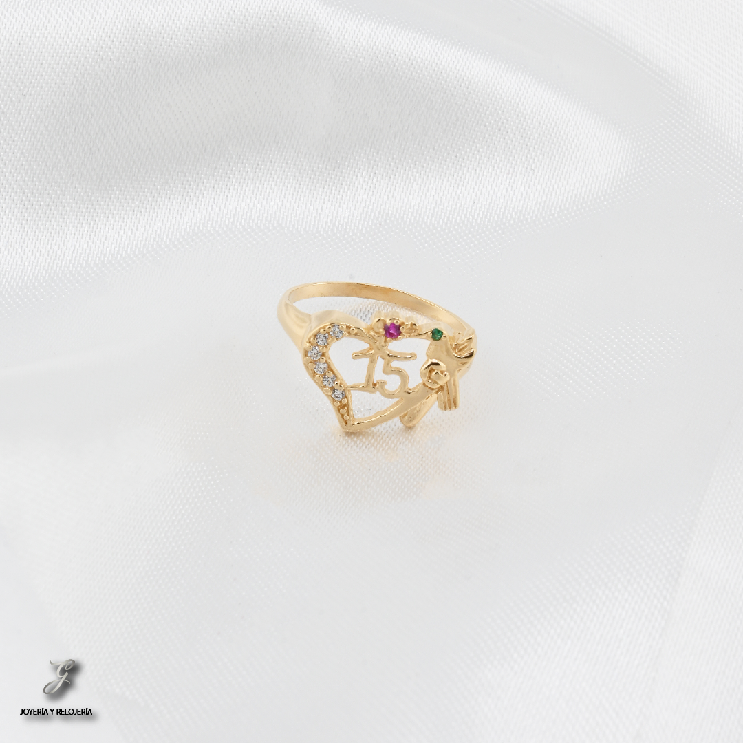 ANILLO QUINCEAÑERA CORAZÓN DE COLIBRÍ