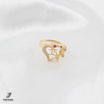 ANILLO QUINCEAÑERA CORAZÓN DE COLIBRÍ