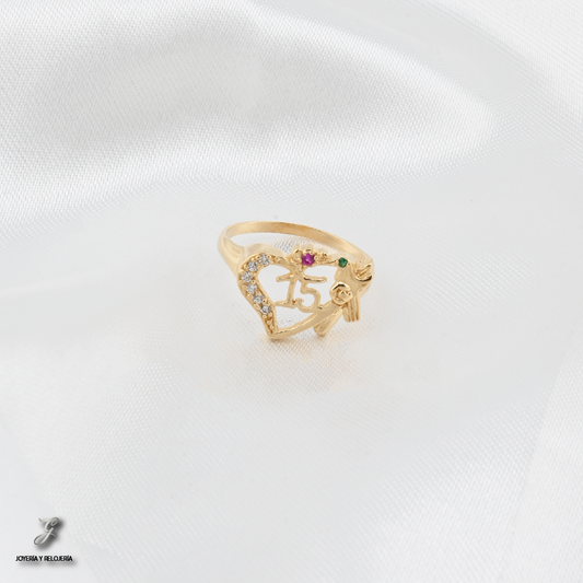 ANILLO QUINCEAÑERA CORAZÓN DE COLIBRÍ
